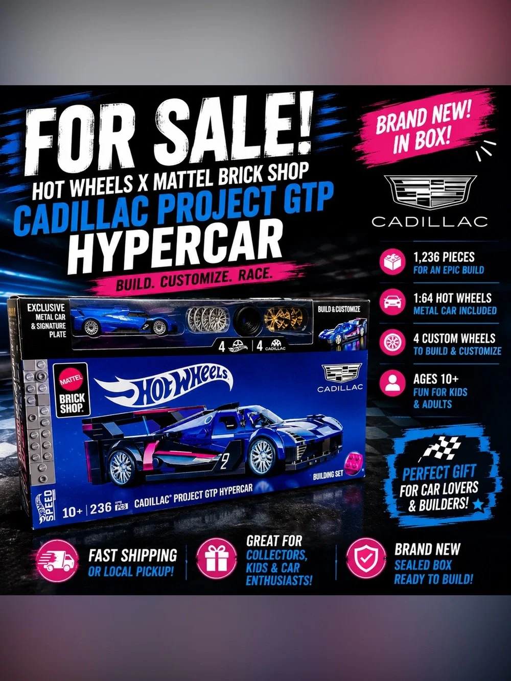 Hot Wheels Cadillac Project GTP Hypercar Building Set - Blue